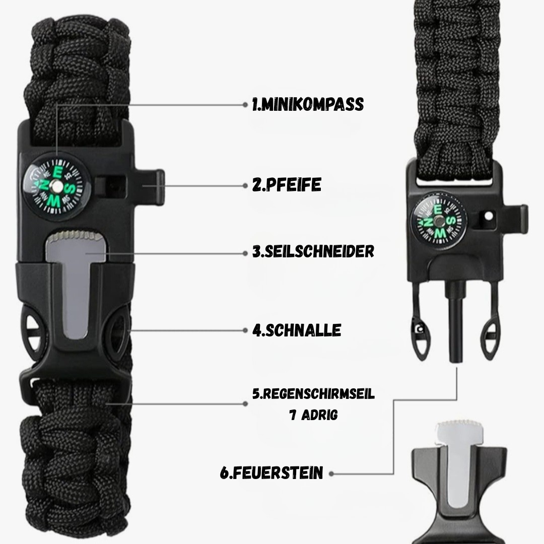 Survival Armband - Survival Kit, Outdoor Armband für Wandern, Camping, Bootfahren, Notfall oder Andere Outdoor-Aktivitäten.